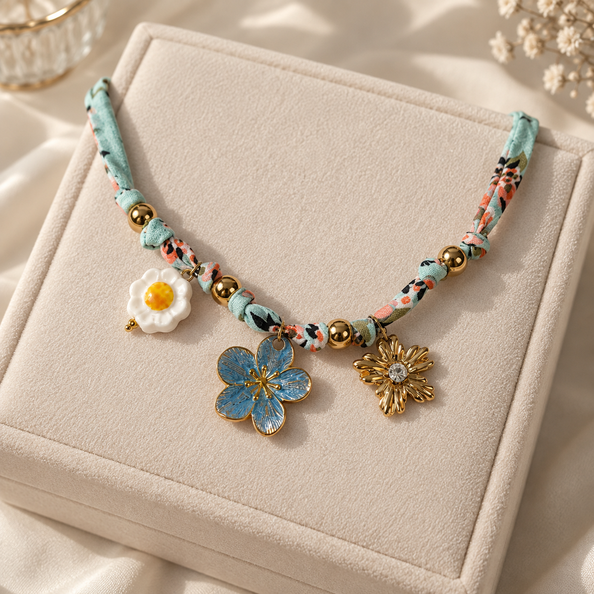 Collar Flor Hawaiana Celeste